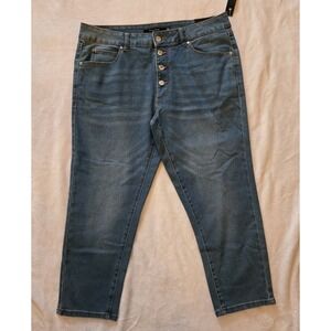 New‎ Tahari Emily Denim Button Fly Mid Rise Capri Women's Jeans Size 16/33 Cute